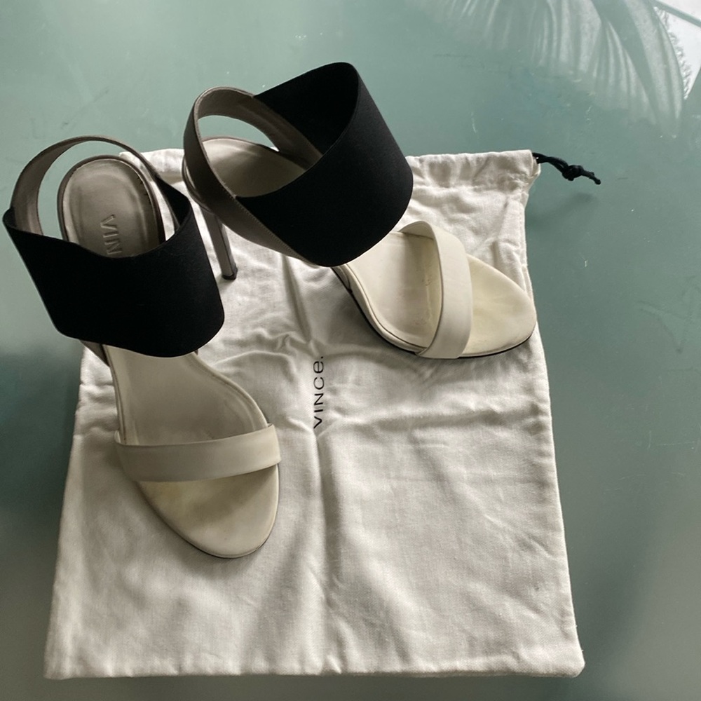 VINCE Black/Grey/White Colorblock Stretchy Stiletto Sandal Size 8 Made Italy